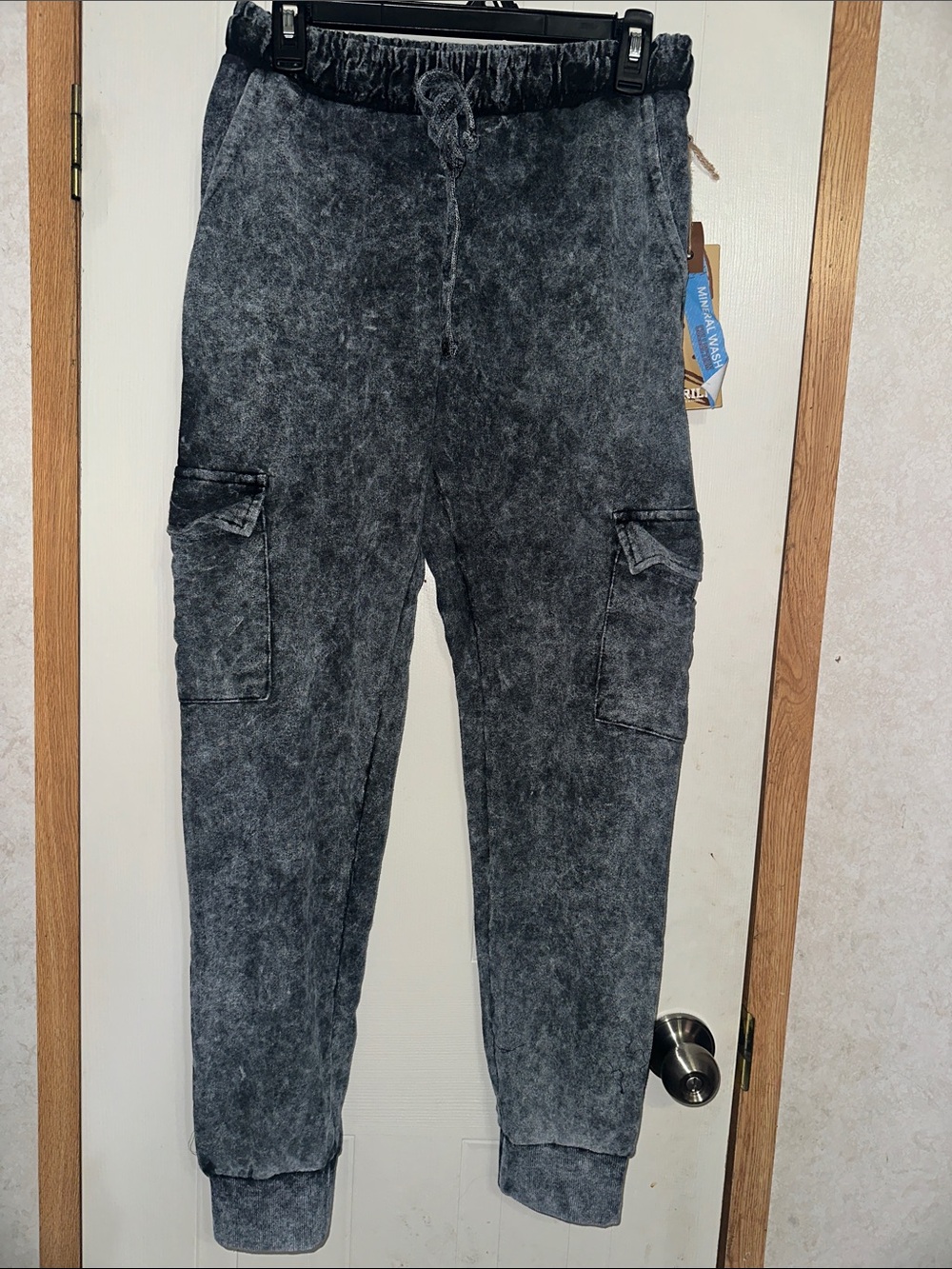 Washed Black Cargo Joggers - Drawstring Waist